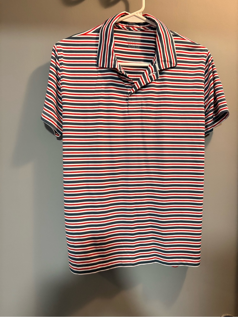 Crewcuts Striped Polo in Red, Navy & White